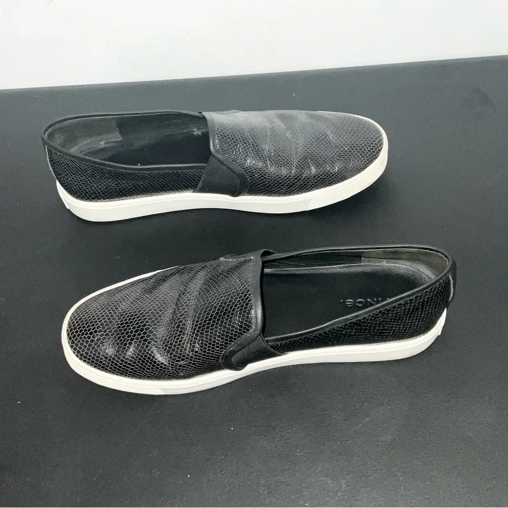 VINCE Black Snake Embossed Leather Slip-On Sneakers Size 10
